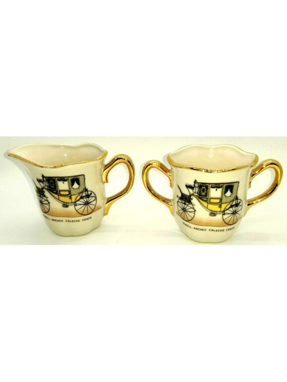 Scroll Arched Caleche Coach Creamer and Sugar Atlas China Co Coach Series